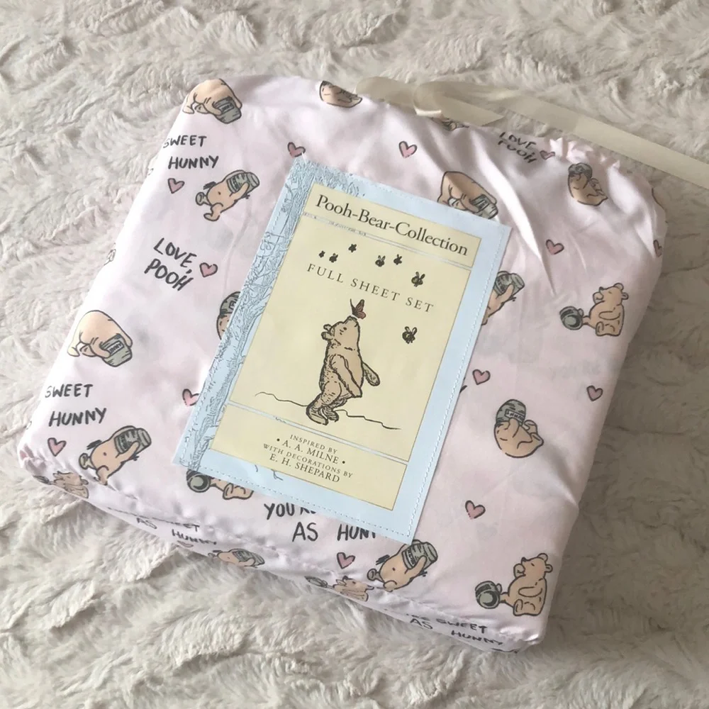 Pooh Bear Collection Pink Winnie the Pooh Heart Print Sheet Set - FULL
